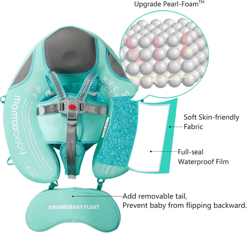 AnjeeIOT Mambobaby Float with Canopy Baby Float Non-Inflatable Baby Pool Float Solid Swimming Float Upgraded Add Tail Never Flip Over for Infant 3-24 Months, Green - Image 2
